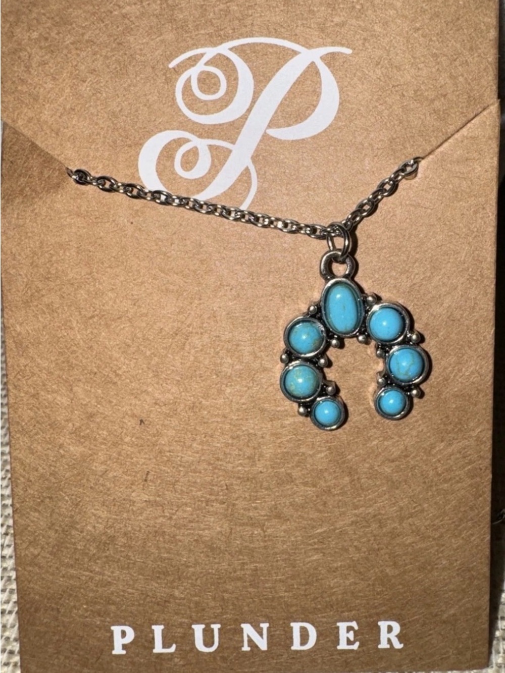 Plunder Design Lucie Turquoise Color Pendant Stainless Steel Necklace Horseshoe - Picture 8 of 9
